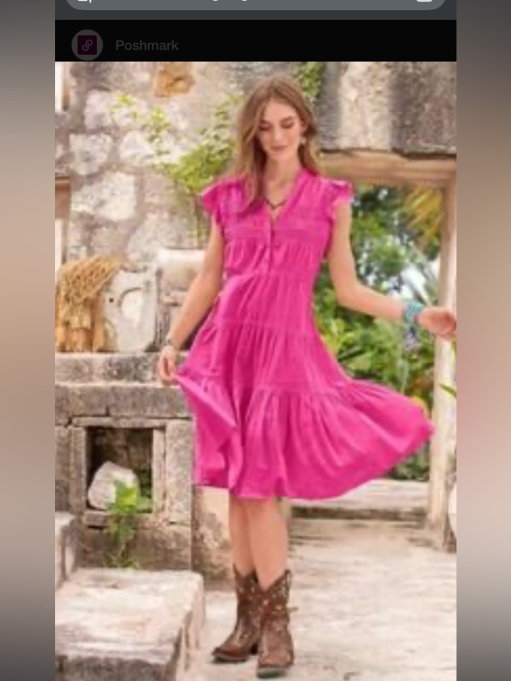 Sundance Bright Pink Tiered Flutter Sleeve Dress Size S NWOT
